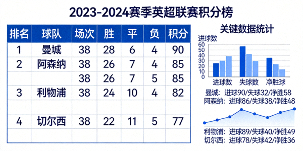 英超联赛积分榜和数据统计图表